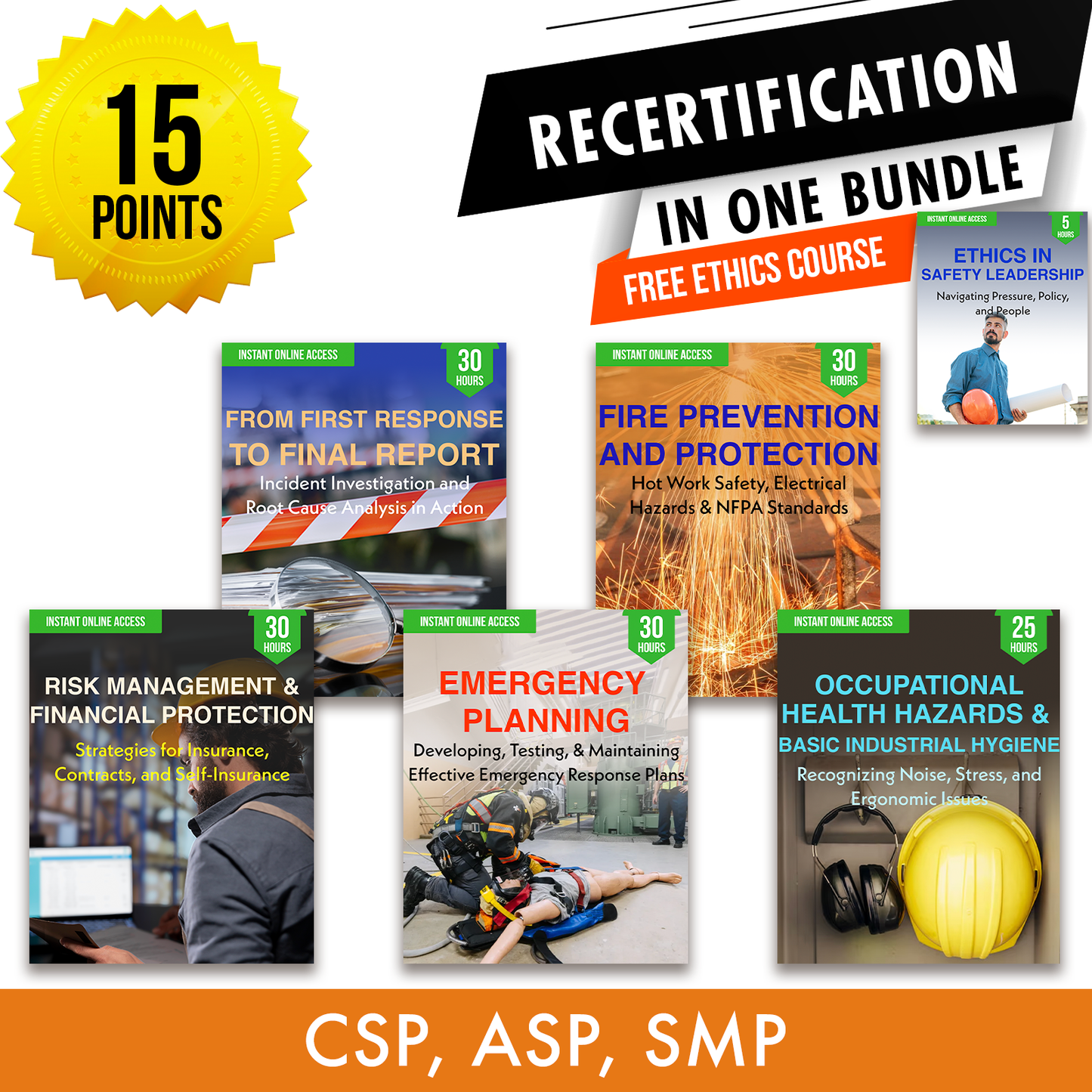 BCSP Bundle 1: Recertification Package - Required Safety Continuing Education Hours in One Package, 15 Points