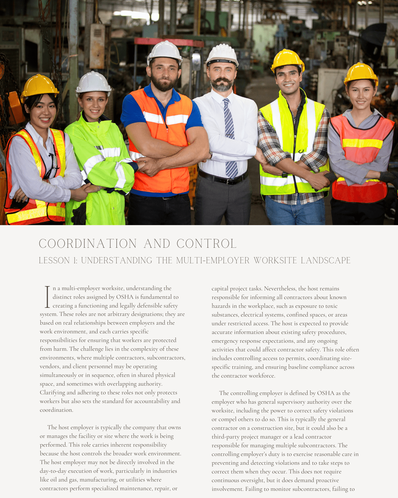 Coordination and Control: Contractor Safety Oversight and Multi-Employer Worksite Management Systems - Safety Professionals Continuing Education, 40 Hours AllSafetyCE Points