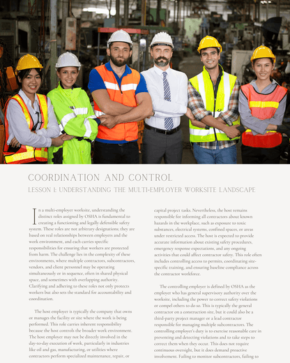Coordination and Control: Contractor Safety Oversight and Multi-Employer Worksite Management Systems - Safety Professionals Continuing Education, 40 Hours AllSafetyCE Points