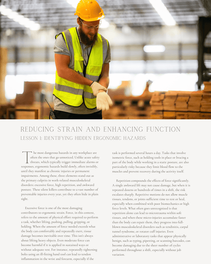 Reducing Strain and Enhancing Function: Building a High-Impact Ergonomics Plan - Safety Professionals Continuing Education, 10 Hours AllSafetyCE Points
