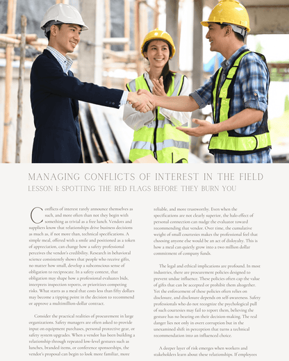 Ethical Judgment in Action: Managing Conflicts of Interest in the Field - Safety Professionals Continuing Education, Ethics, 5 Hours AllSafetyCE Points