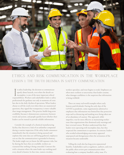 Speaking Up: Ethics and Risk Communication in the Workplace - Safety Professionals Continuing Education, Ethics, 5 Hours AllSafetyCE Points