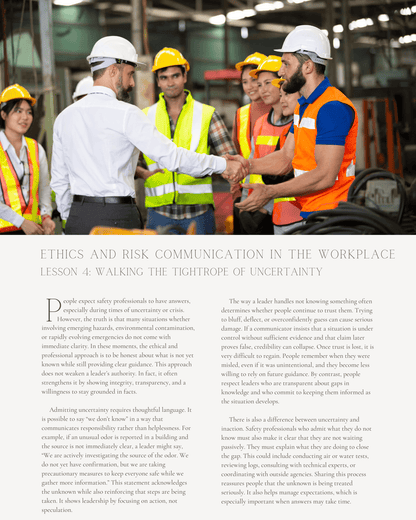 Speaking Up: Ethics and Risk Communication in the Workplace - Safety Professionals Continuing Education, Ethics, 5 Hours AllSafetyCE Points