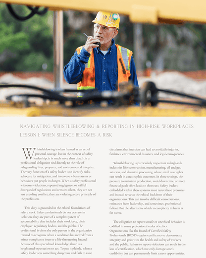Ethics for the Safety Professional: Navigating Whistleblowing and Reporting in High-Risk Workplaces - Safety Professionals Continuing Education, Ethics, 5 Hours AllSafetyCE Points